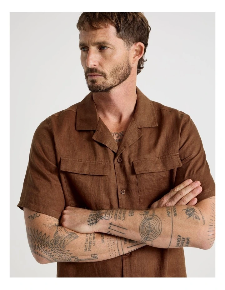 Linen Safari Shirt in Brown image 3