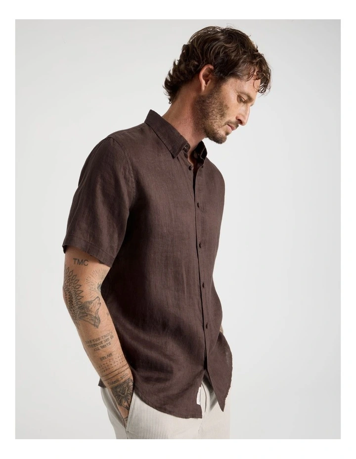 Short Sleeve Linen Shirt in Seal Brown image 1