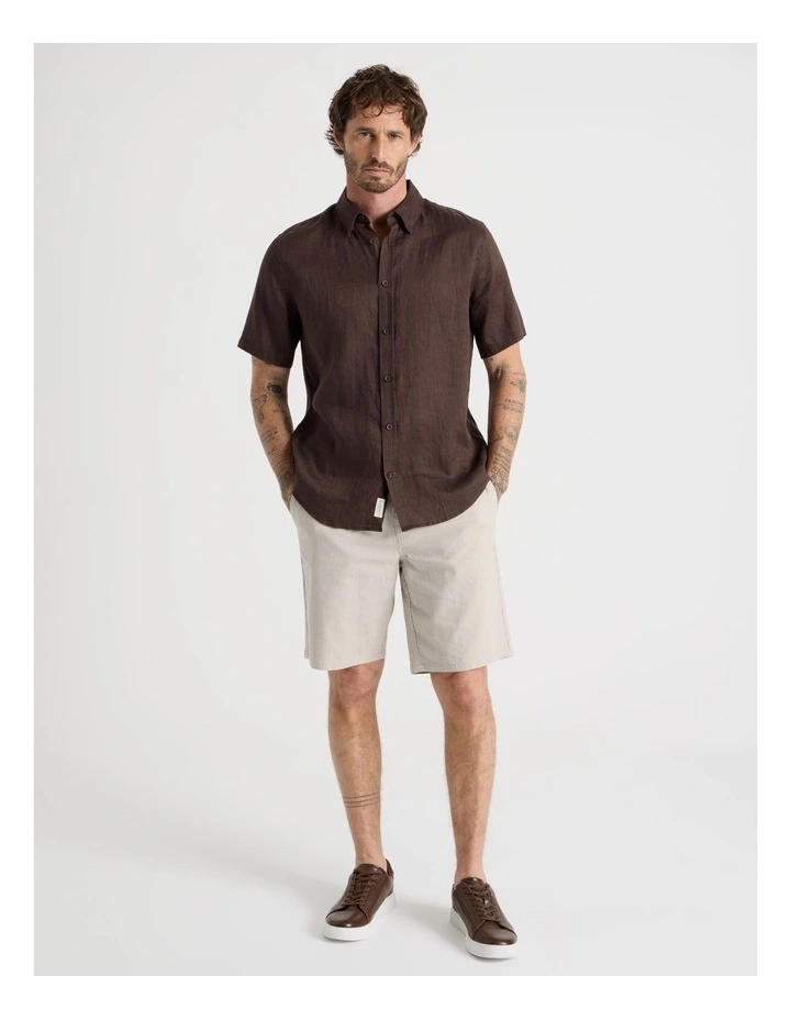 Short Sleeve Linen Shirt in Seal Brown image 2