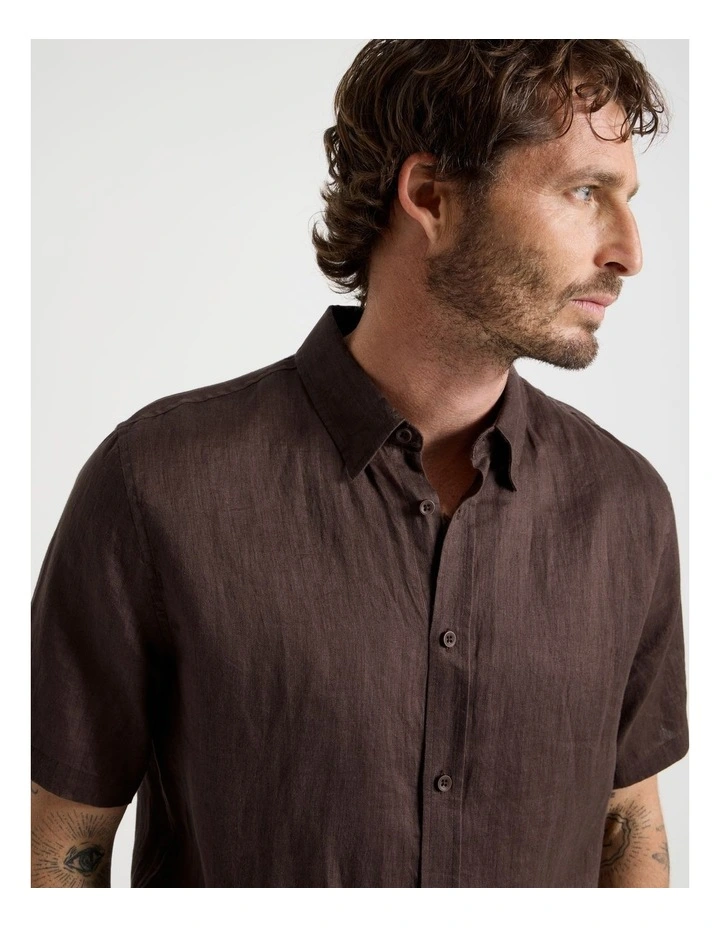 Short Sleeve Linen Shirt in Seal Brown image 3