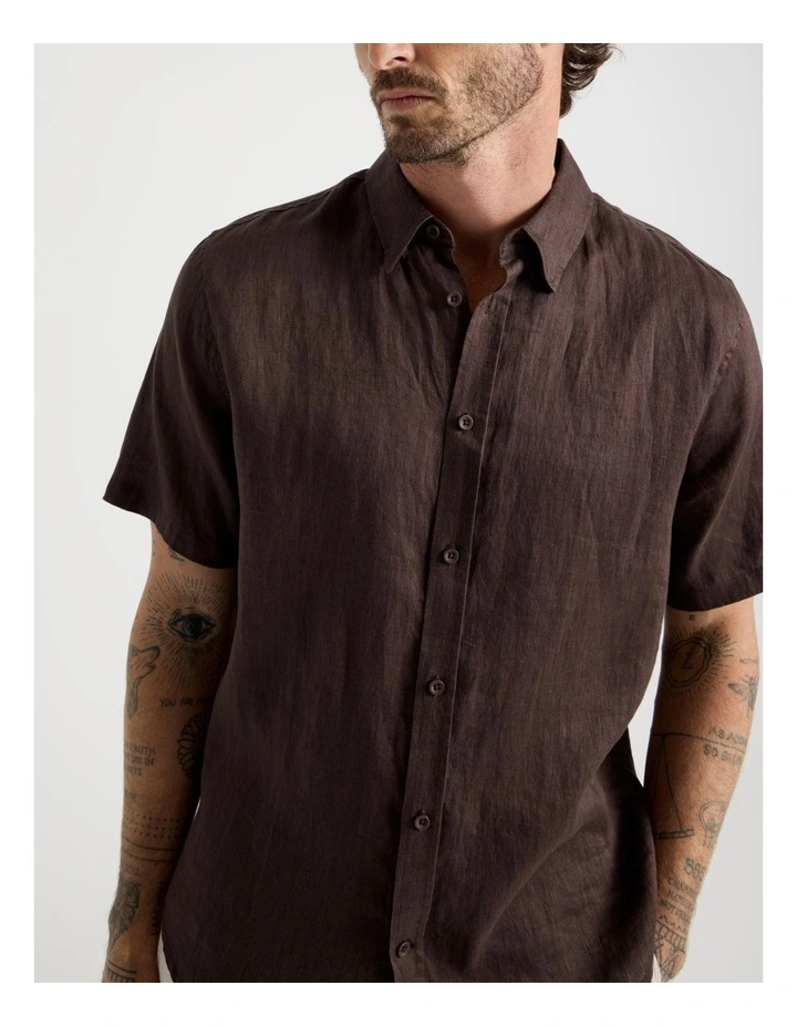 Short Sleeve Linen Shirt in Seal Brown image 4