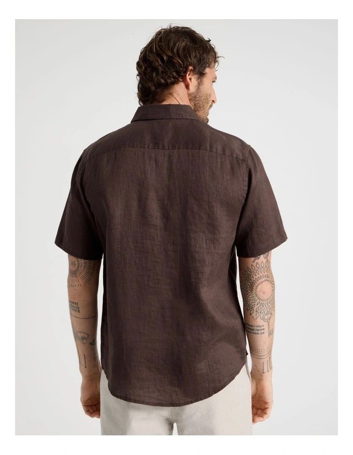 Short Sleeve Linen Shirt in Seal Brown image 6