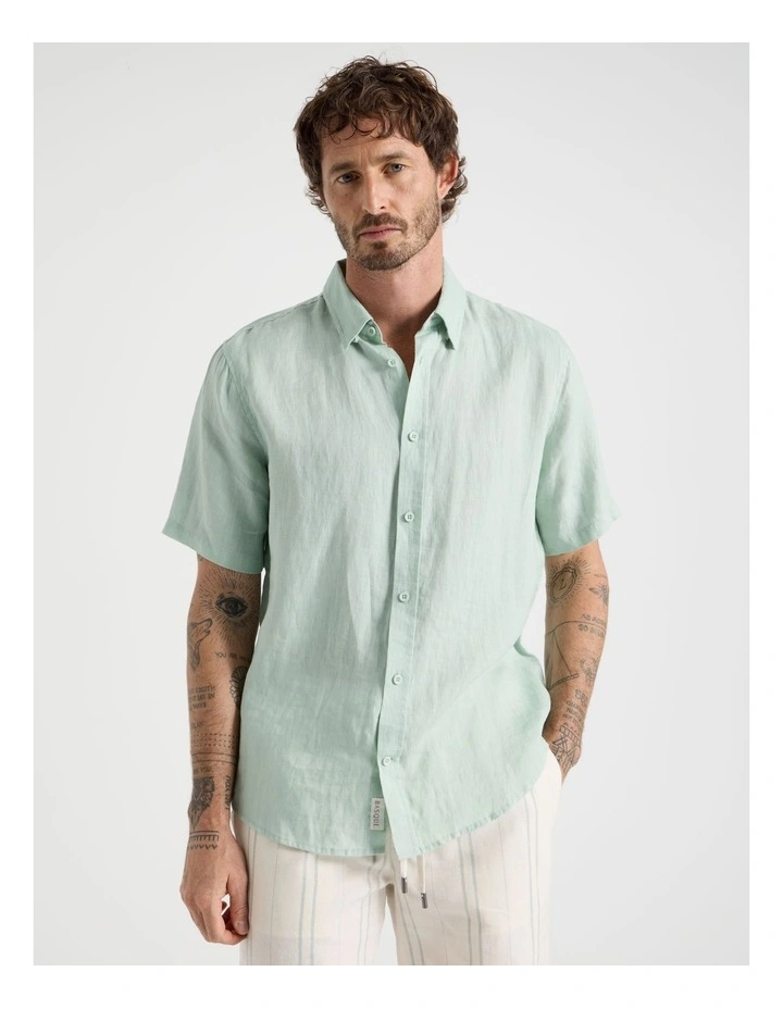 Short Sleeve Linen Shirt in Aqua Foam image 1