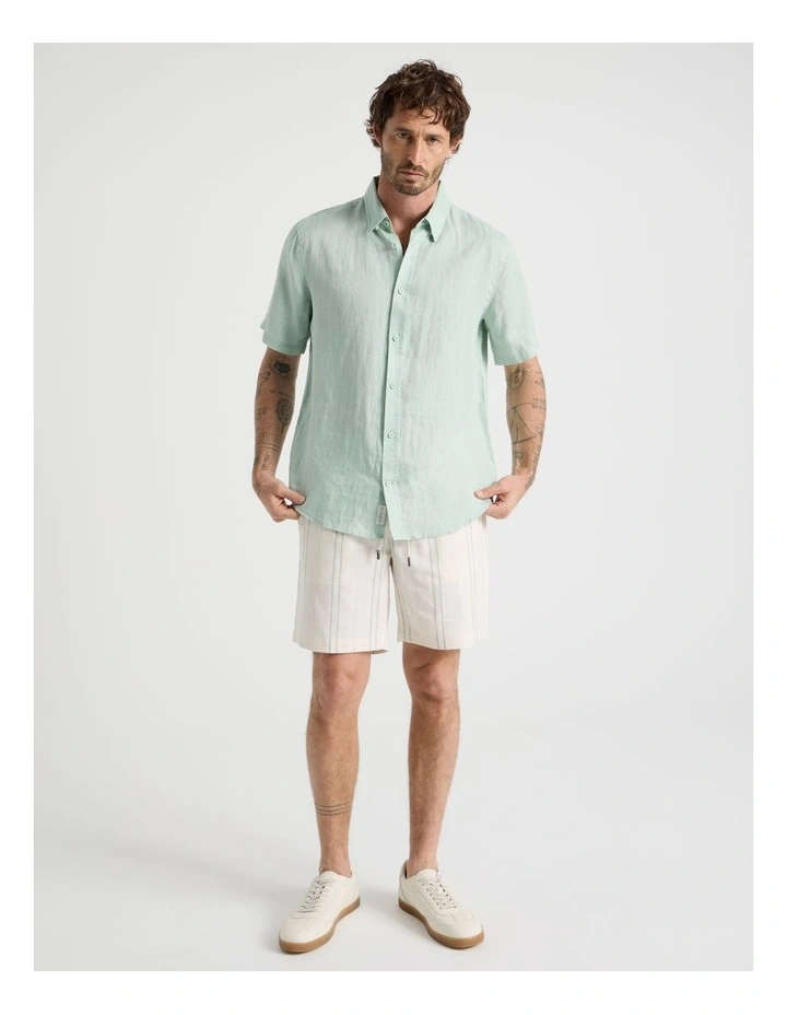 Short Sleeve Linen Shirt in Aqua Foam image 2