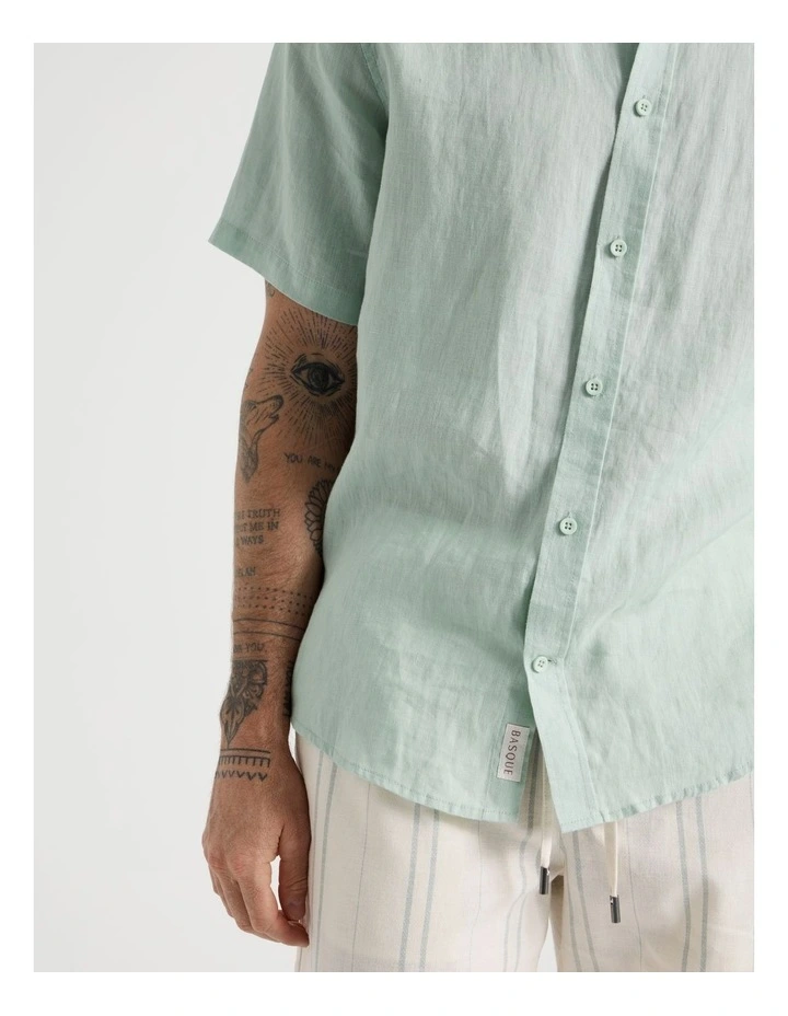 Short Sleeve Linen Shirt in Aqua Foam image 3