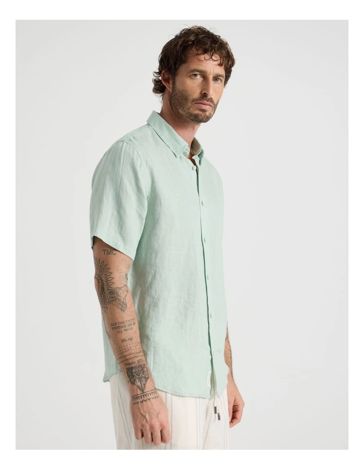 Short Sleeve Linen Shirt in Aqua Foam image 4