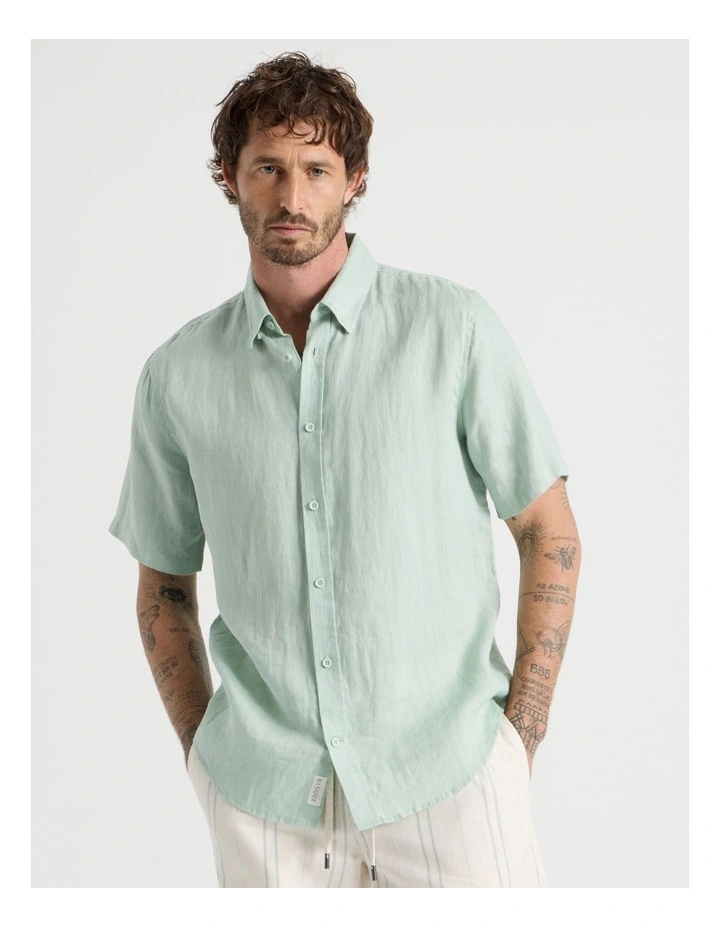 Short Sleeve Linen Shirt in Aqua Foam image 5