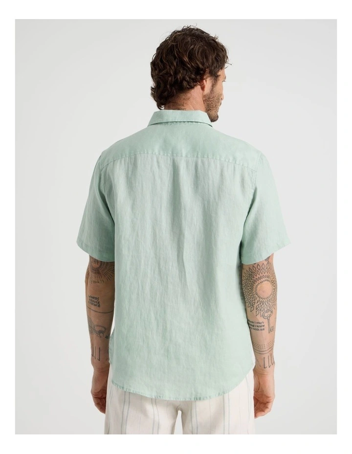 Short Sleeve Linen Shirt in Aqua Foam image 6