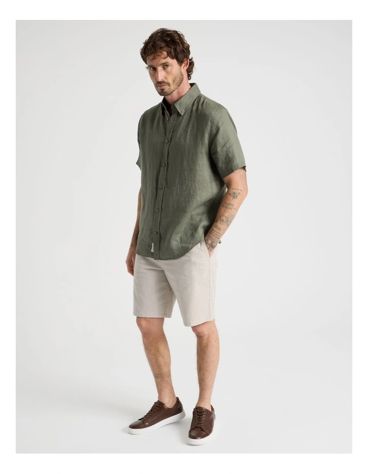 Short Sleeve Linen Shirt in Dusty Olive image 2