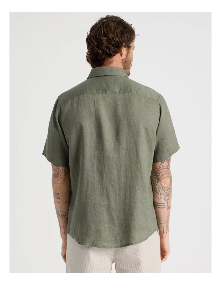 Short Sleeve Linen Shirt in Dusty Olive image 6