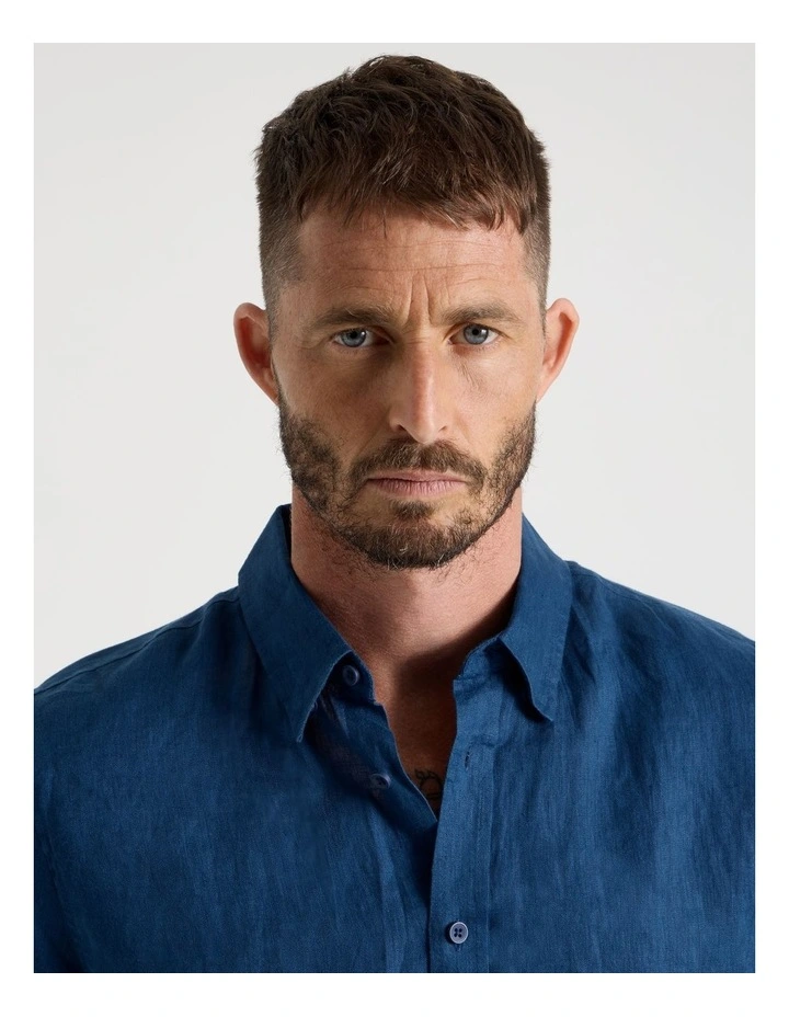Short Sleeve Linen Shirt in Navy Peony image 2