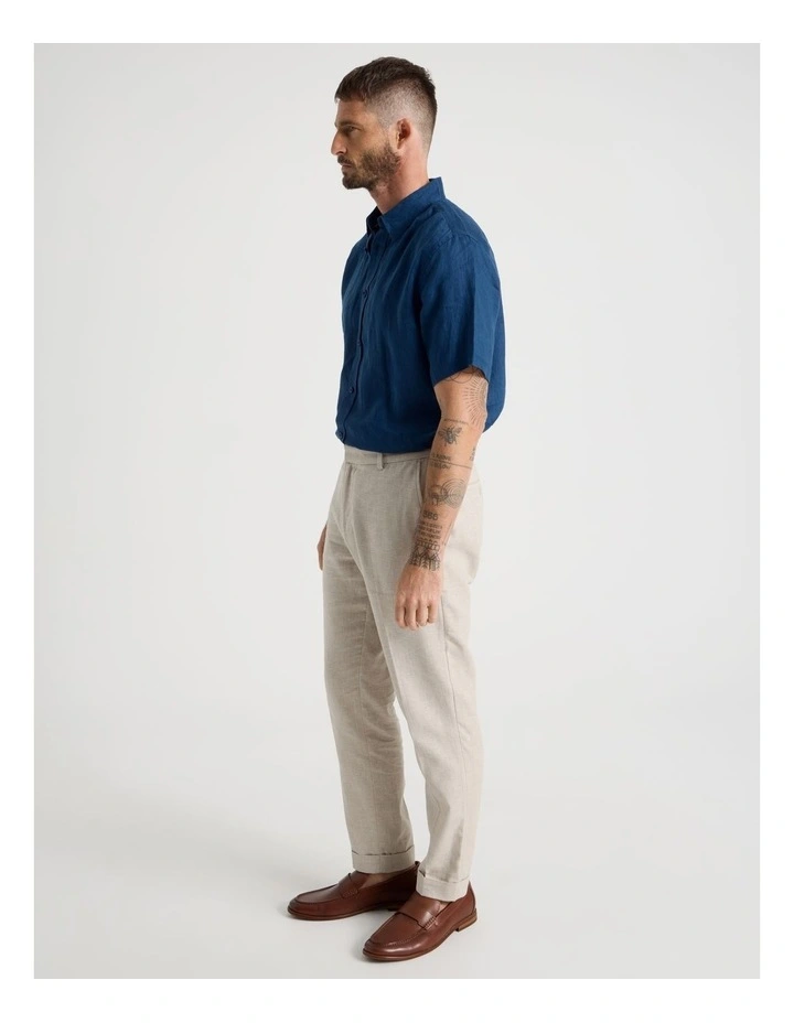 Short Sleeve Linen Shirt in Navy Peony image 3
