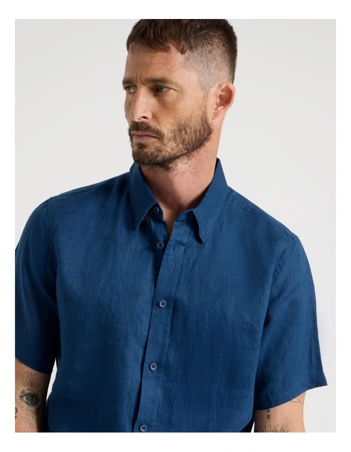 Short Sleeve Linen Shirt in Navy Peony image 5