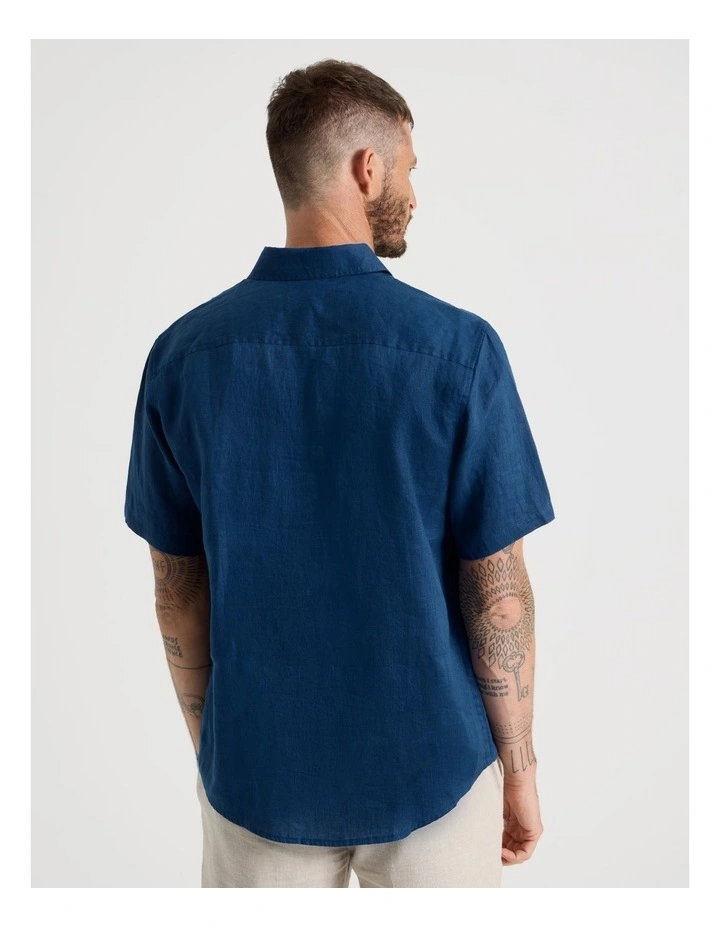 Short Sleeve Linen Shirt in Navy Peony image 6