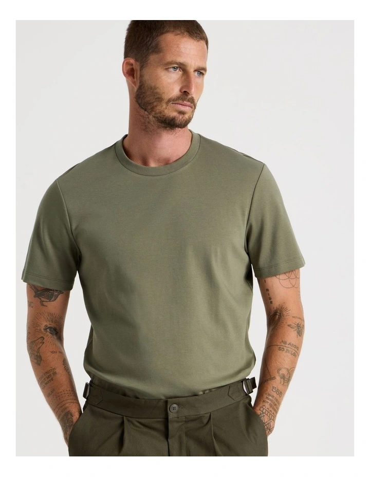 Crew Neck T-Shirt in Olive image 3