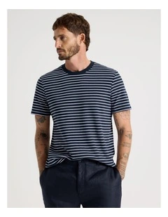 Stripe Crew Neck T-Shirt in Navy