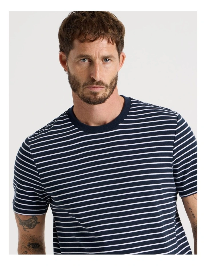 Stripe Crew Neck T-Shirt in Navy image 3
