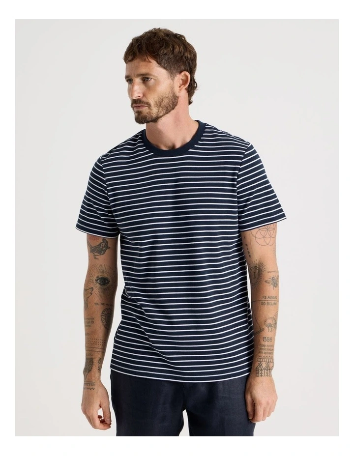 Stripe Crew Neck T-Shirt in Navy image 4