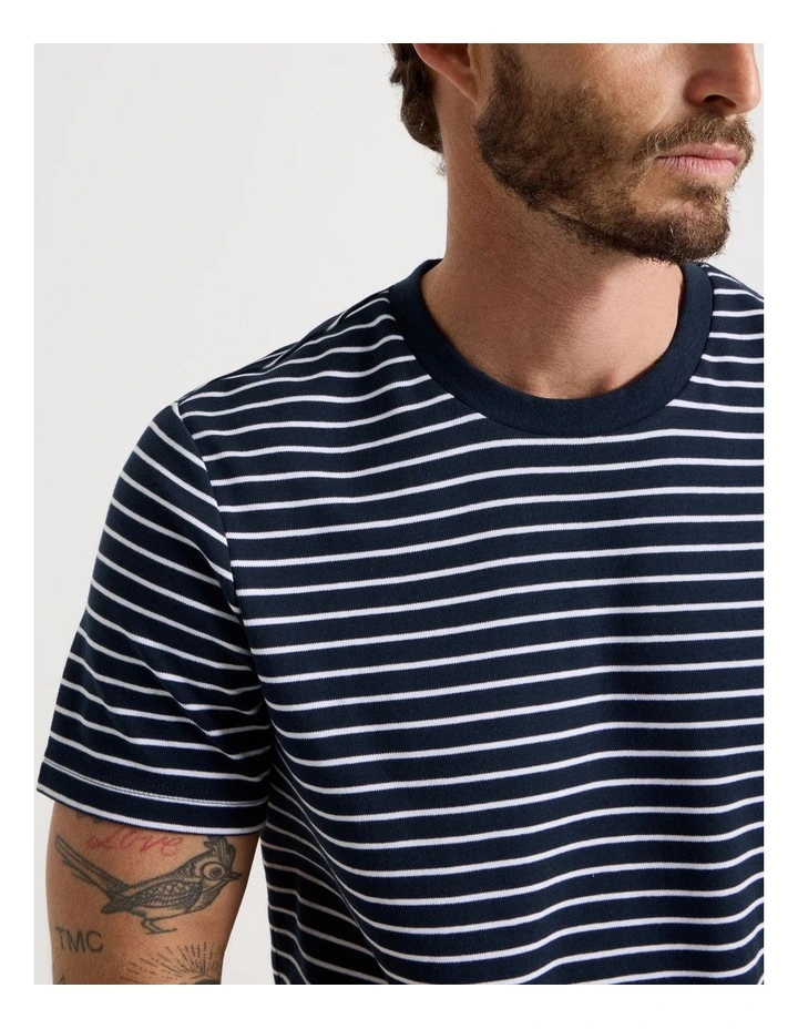 Stripe Crew Neck T-Shirt in Navy image 6
