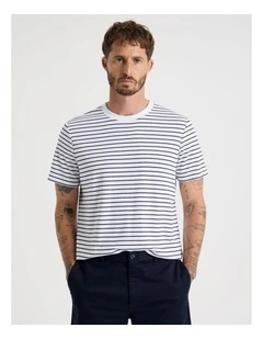 Crew Neck T-Shirt in White Stripe