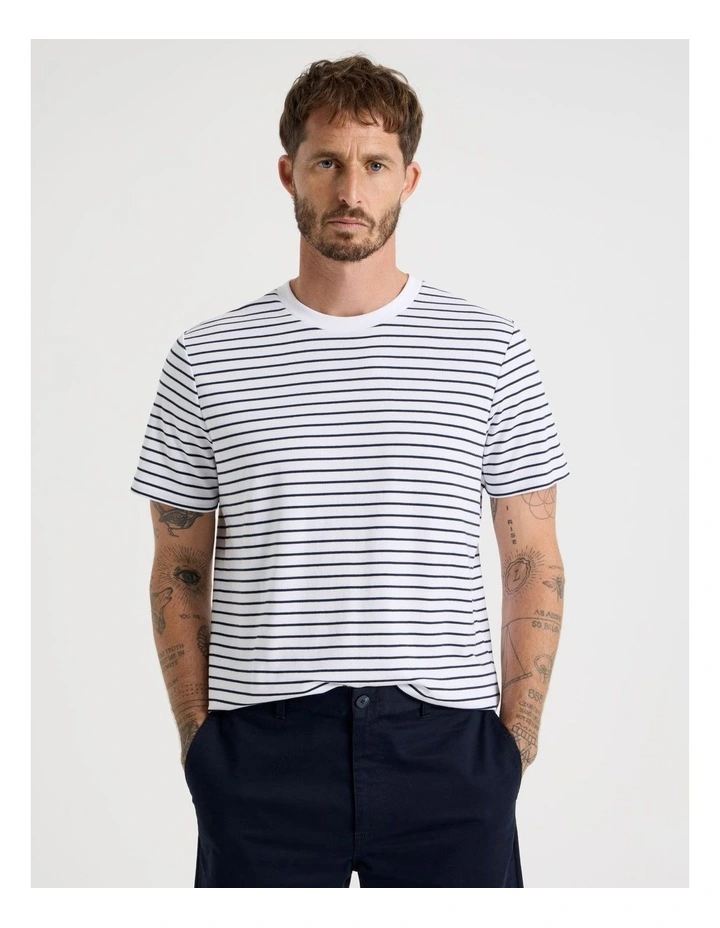 Crew Neck T-Shirt in White Stripe image 1