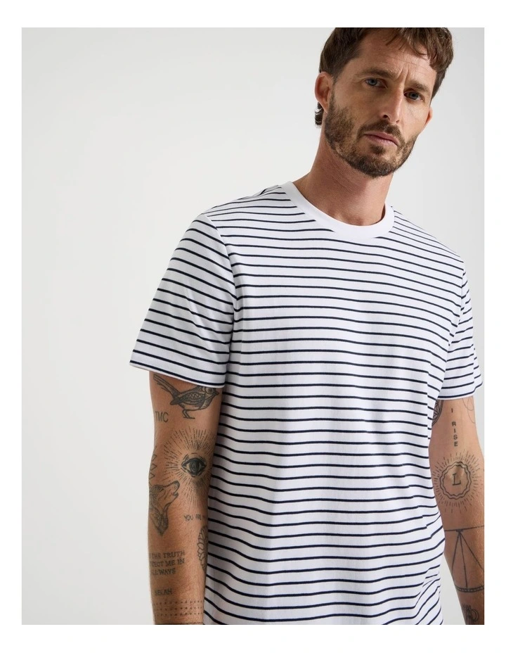 Crew Neck T-Shirt in White Stripe image 2