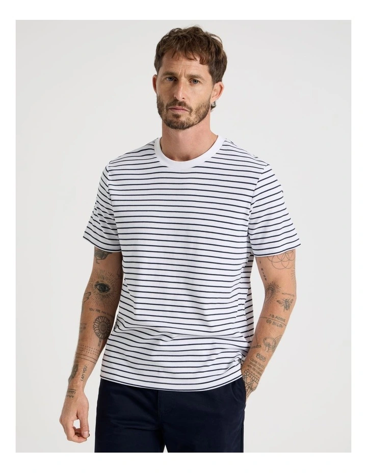 Crew Neck T-Shirt in White Stripe image 3