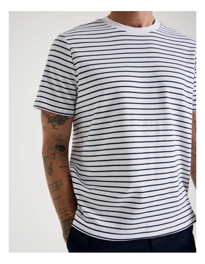 Crew Neck T-Shirt in White Stripe image 5
