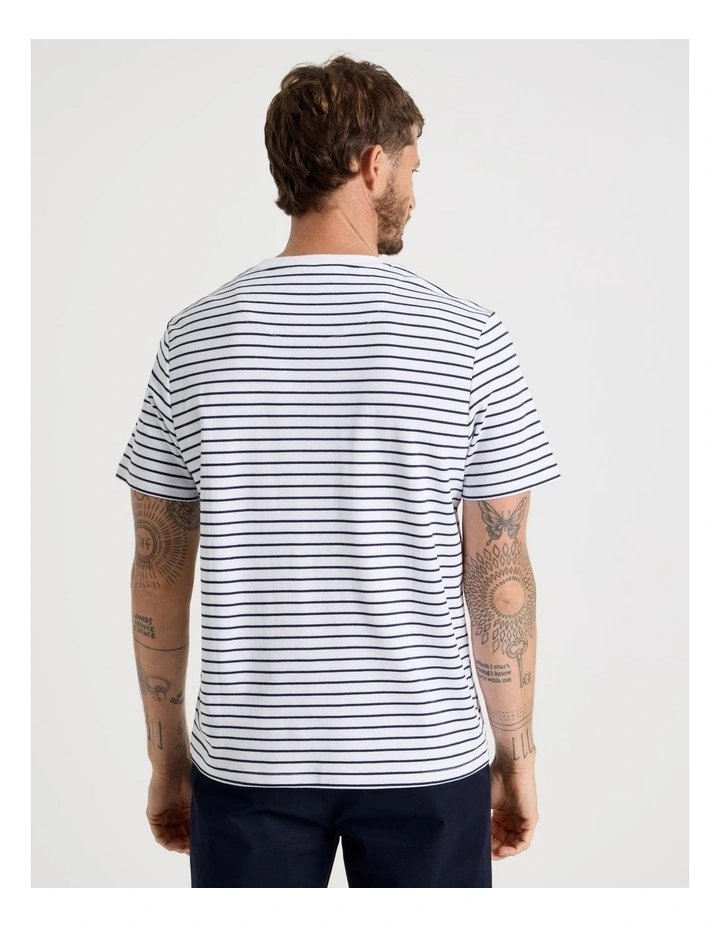 Crew Neck T-Shirt in White Stripe image 6