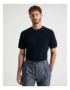 Textured Knit Tee in Navy