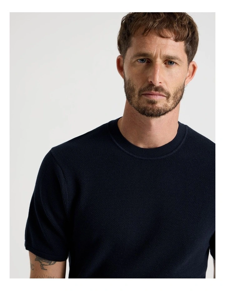 Textured Knit Tee in Navy image 3
