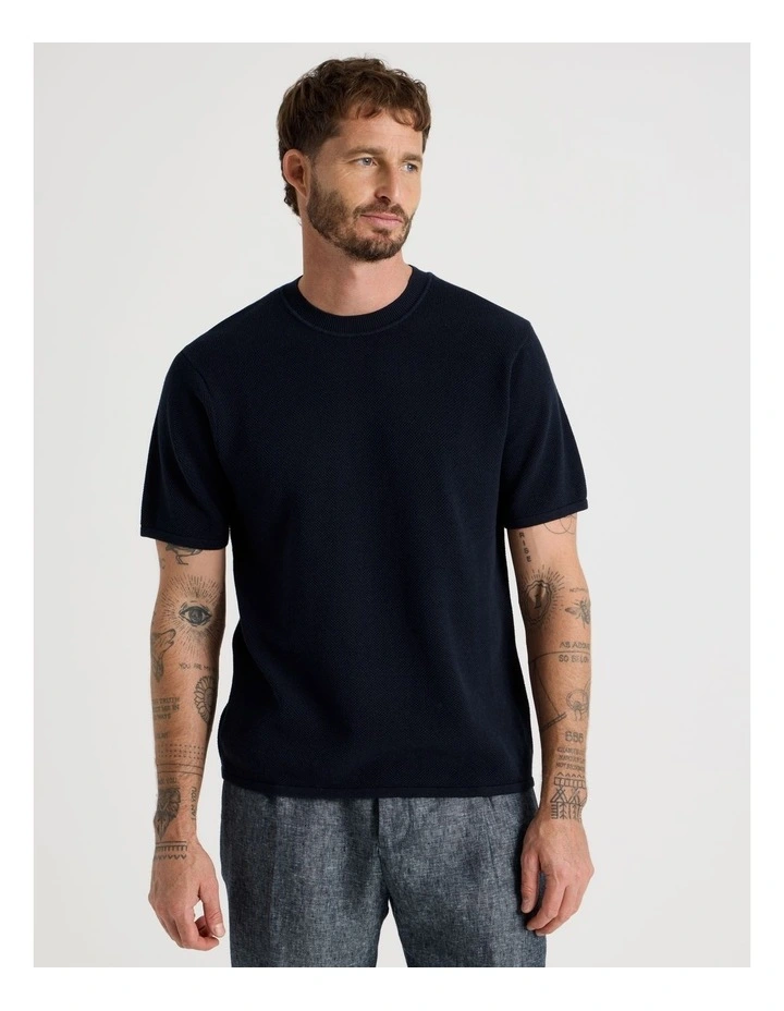 Textured Knit Tee in Navy image 4