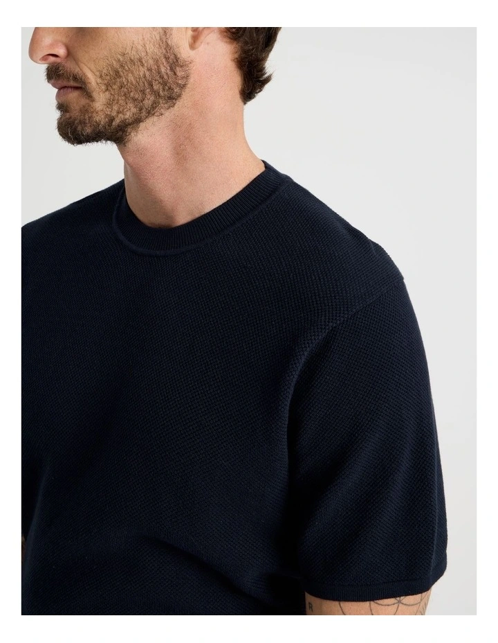 Textured Knit Tee in Navy image 6