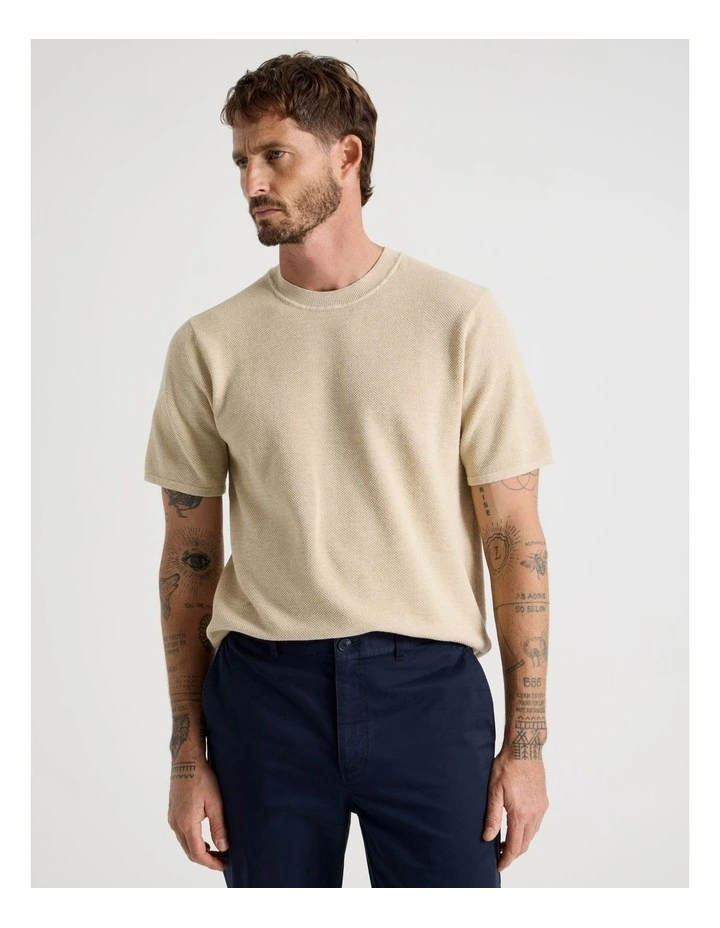 Textured Knit Tee in Stone image 3