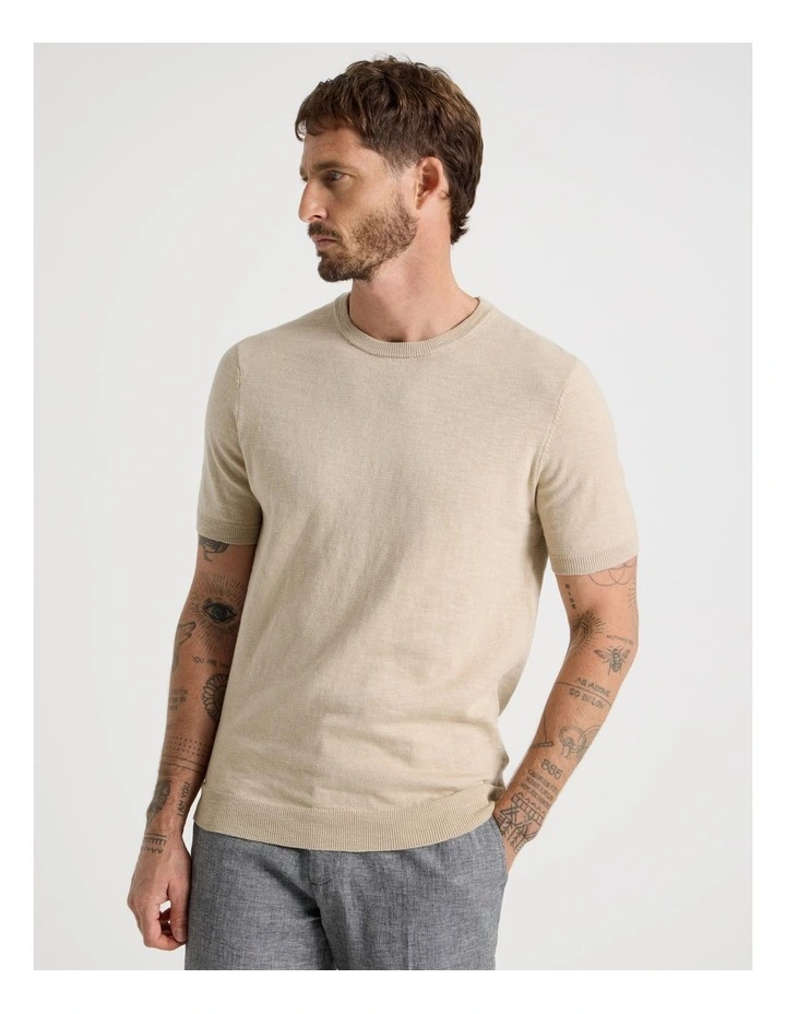 Slub Texture Knit Tee in Stone image 4