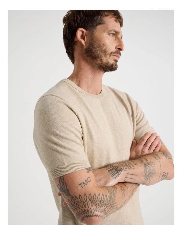 Slub Texture Knit Tee in Stone image 5
