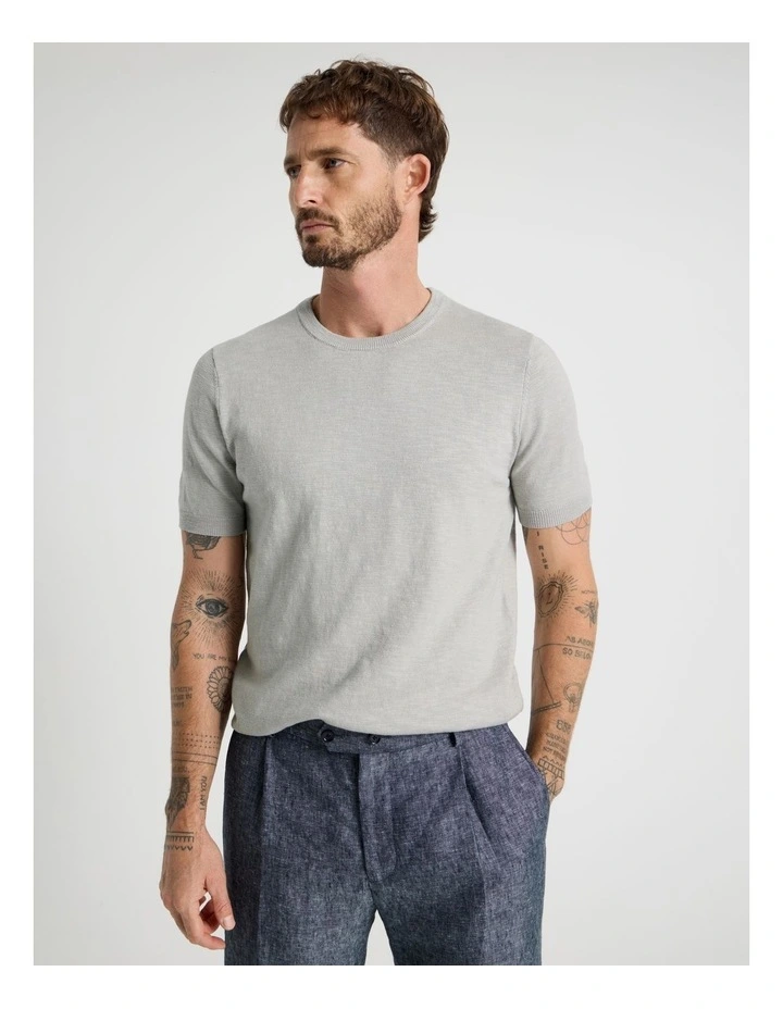 Slub Texture Knit Tee in Grey image 1