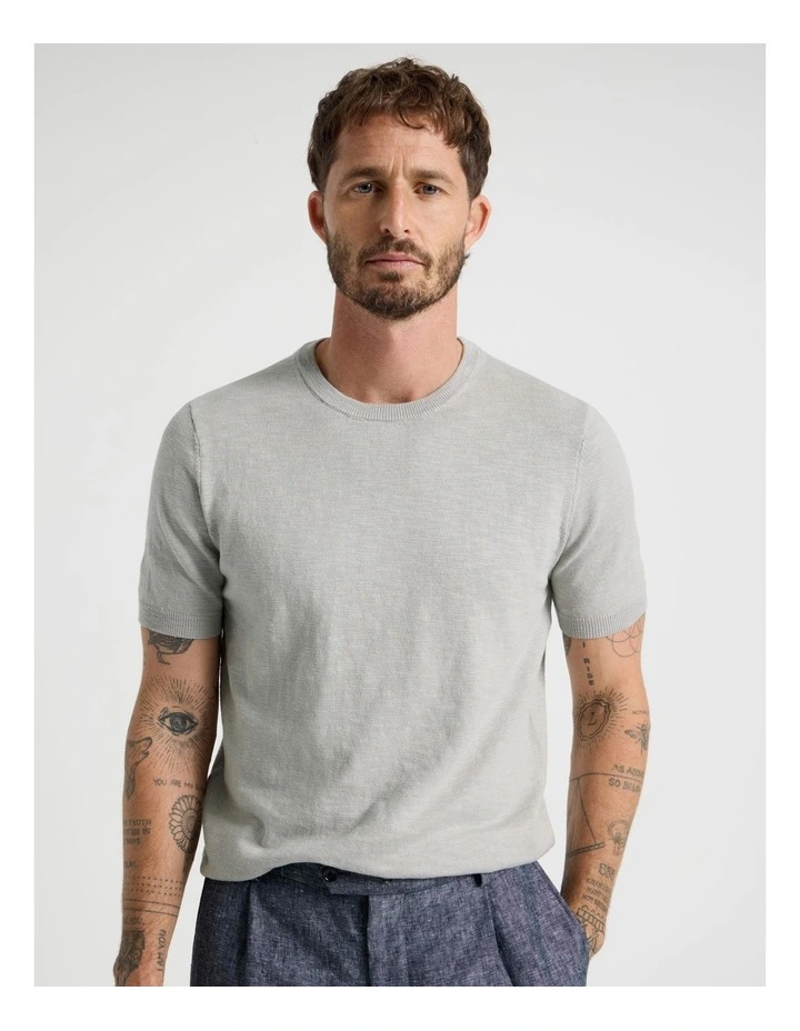 Slub Texture Knit Tee in Grey image 3