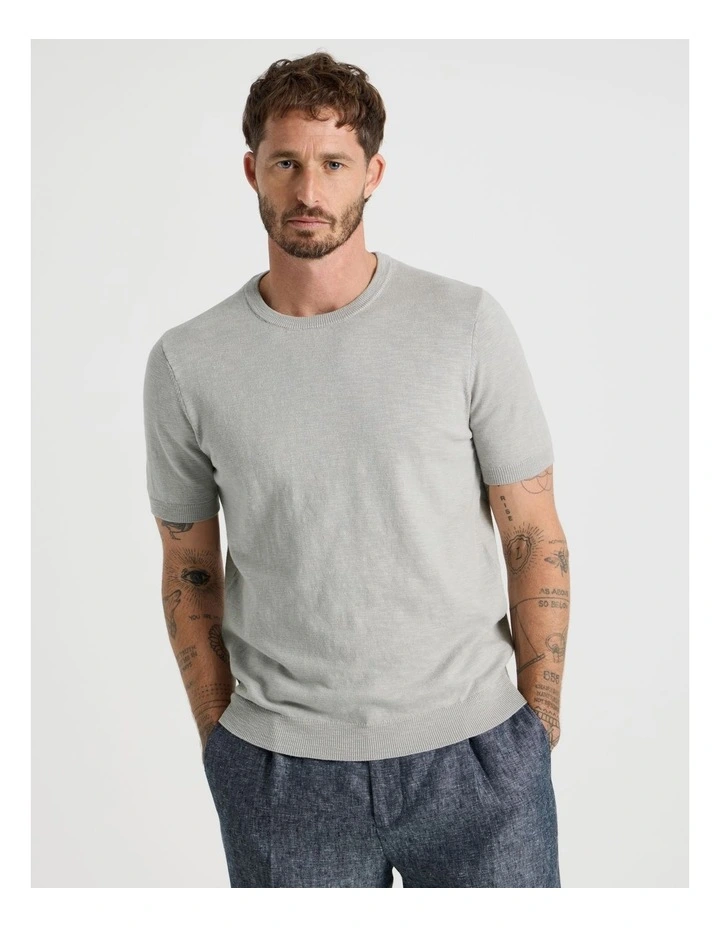 Slub Texture Knit Tee in Grey image 5