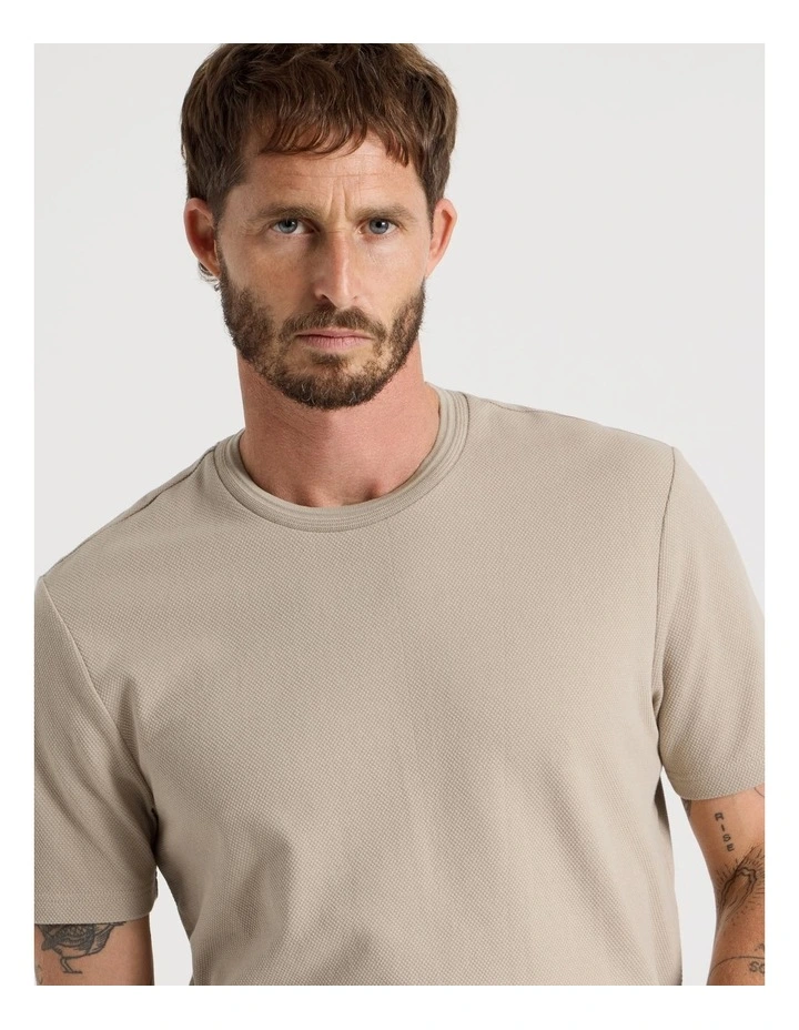 Textured Pique T-Shirt in Sand image 3