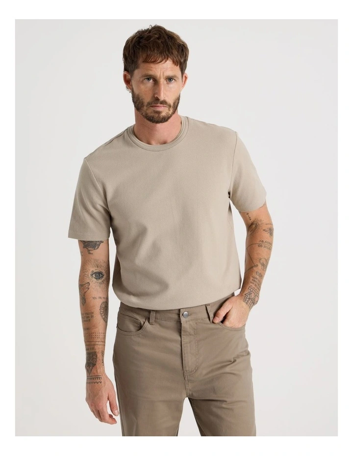 Textured Pique T-Shirt in Sand image 4