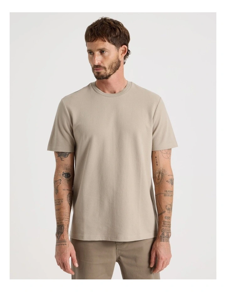 Textured Pique T-Shirt in Sand image 5