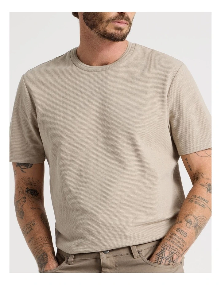 Textured Pique T-Shirt in Sand image 7
