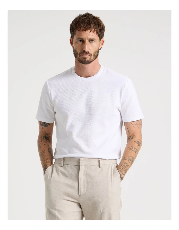 Textured Pique T-Shirt in White image 1