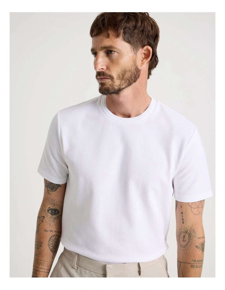 Textured Pique T-Shirt in White image 2