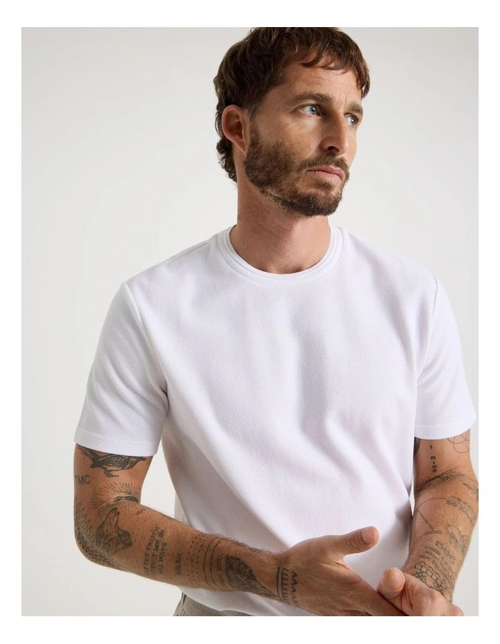 Textured Pique T-Shirt in White image 3