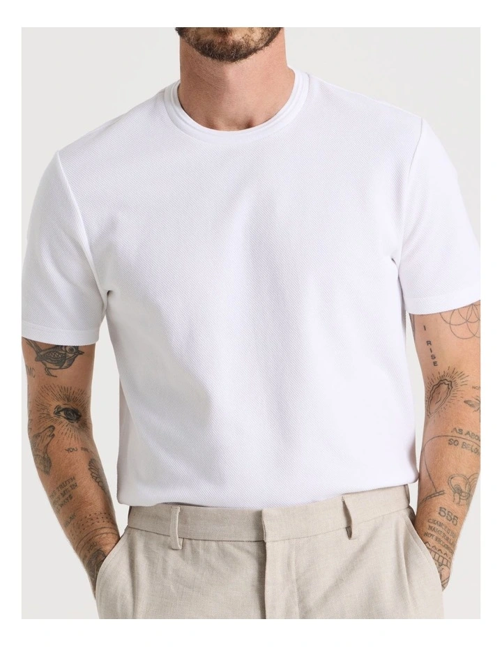 Textured Pique T-Shirt in White image 4