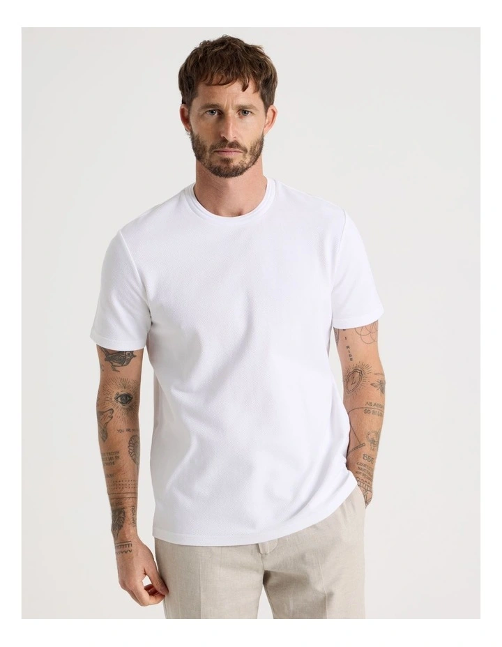 Textured Pique T-Shirt in White image 5