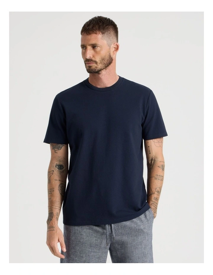 Textured Pique T-Shirt in Navy image 1