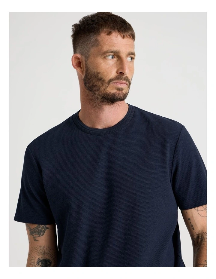 Textured Pique T-Shirt in Navy image 3